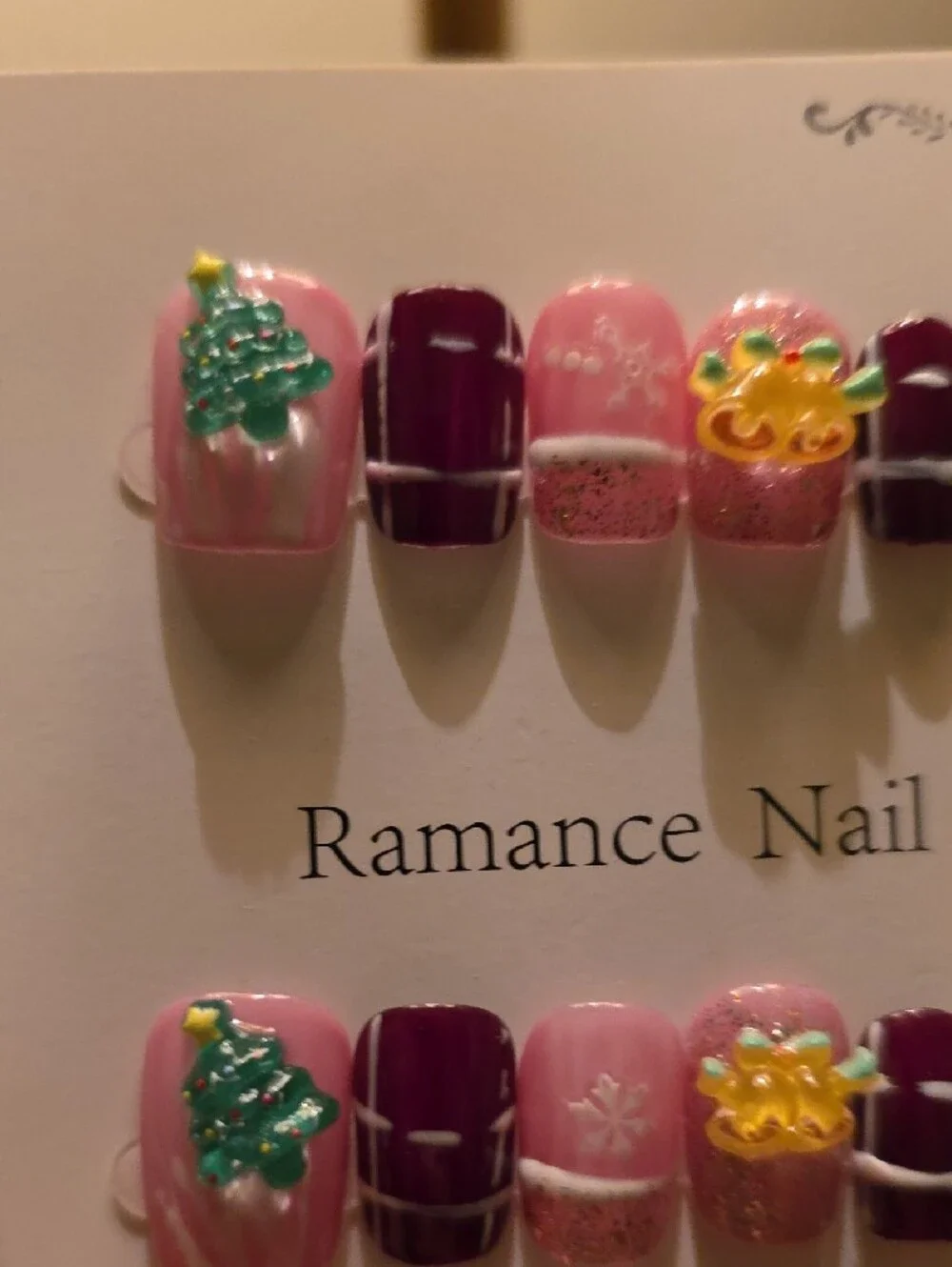 Pink & Burgundy Holiday Press-On Nails Size Med
